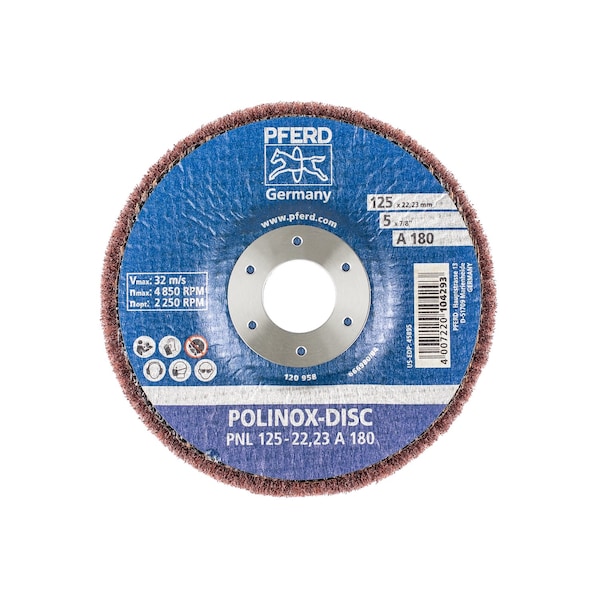 5 X 7/8 POLINOX Fibre-backing Disc - Radial - PNL - Aluminum Oxide - 180 Grit 5PK